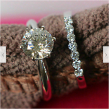 3CT Round-Cut Diamond Bridal Wedding Engagement Ring Set 10k White Gold Finish - £72.25 GBP