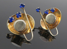 925 Sterling Silver  - Vintage Blue Topaz Modernist Non Pierce Earrings - EG4395 - £38.82 GBP