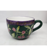 Crate And Barrel Oversize Coffee Mug Cup Floral Green Hand Painted Ceramic 20 oz - $12.99