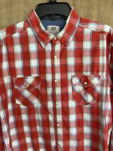 Western Red Plaid Pearl Snap Shirt Men&#39;s  L Long Sleeve Cactus - $19.68