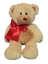 TY Teddy Bear 2006 Plush Soft Cream Tan Brown Red Bow Ty Silk 14&quot; Stuffed Animal - £13.97 GBP