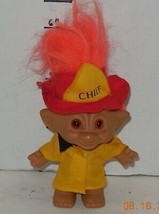 Vintage My Lucky Russ Berrie Troll 6&quot; Doll Orange Hair Fire Chief - £11.33 GBP