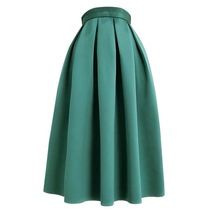 Wine Red Midi Party Skirt Women A-line Plus Size Polyester Pleated Midi Skirt image 13