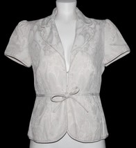 Old Navy Ivory Brocade Short Sleeve Clasps Tie Lined Peplum Jacket Wm&#39;s ... - $24.99