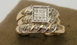 2.20Ct Unisex Natural Moissanite Ring Trio Bridal Band Set 14KYellow Gold Plated - £139.13 GBP
