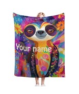 Enchanted Customizable Sloth Blanket – Vibrant Name Tropical Art Throw f... - $34.00+