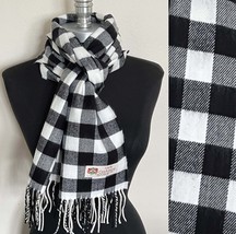 Men&#39;s 100% CASHMERE SCARF Wrap Made in England Check Plaid White /Black #W107 - £7.42 GBP