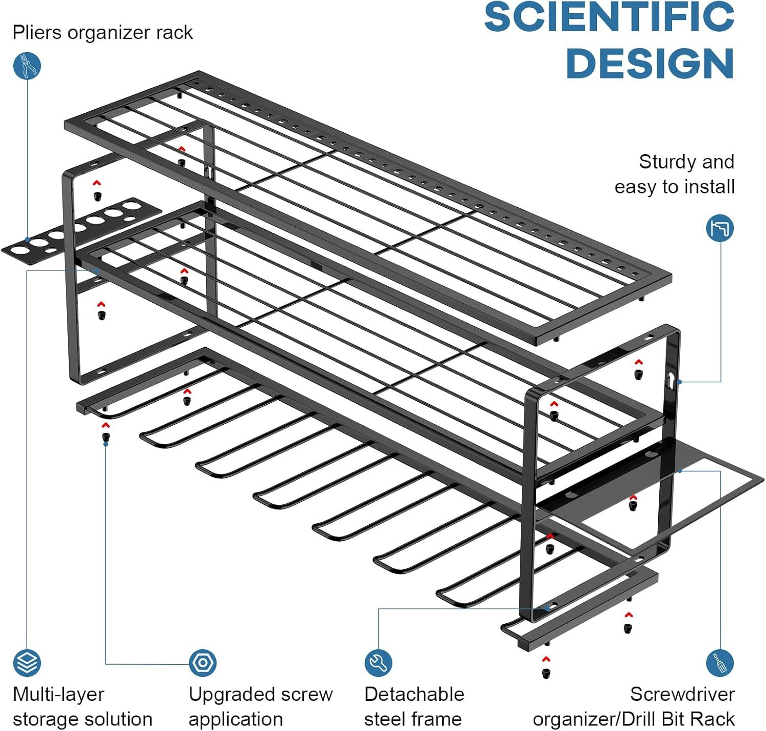 Amoowis Tool Box Organizers And Storage Wall Mount, Metal Garage Shelf ...