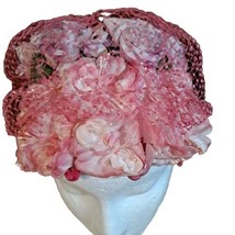 Vintage Women&#39;s Pink Floral Hat 1960&#39;s Derby Party Theater - £59.97 GBP