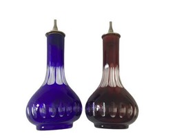 Vintage Cut Glass oil &amp; vinegar dispensers Cruets Set Of 2 - £53.60 GBP