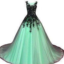 An item in the Fashion category: Gothic Gray Tulle Long Black Lace Sheer Bateau Prom Wedding Dresses Mint Green U