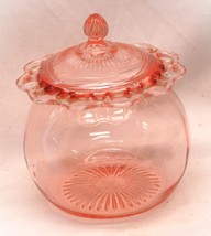 Lace Edge Pink Depression Biscuit Cookie Jar Glass Colony 1930s Art Deco Hocking - £110.76 GBP