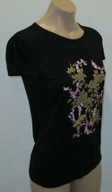 BLUGIRL Black Short Sleeve Tee Shirt with Gold, Pink &amp; White Flowers - S... - $55.00
