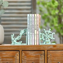 Nautical Decorative Bookends, 2 Pack Anchor and Helm Book Ends, Distressed Blue - £47.16 GBP