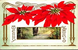 Merry Xmas Christmas Pointsettia Candles Embossed Whitney Made 1914 Postcard - £3.05 GBP