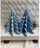 Blue Card Stock Snowflake Print Origami Glitzy Flocked Christmas Tree - $15.00