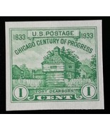 1933 1c Chicago, Imperforate Single Stamp issued without gum Scott 730a Mint NH - $1.48
