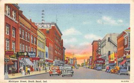 Michigan Street Drug Store State Theater South Bend Indiana 1943 linen p... - $6.44