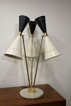 Vintage Black White Diabolo Table Lamp Italian 1950&#39;s Mid Century Marble Base - £275.94 GBP