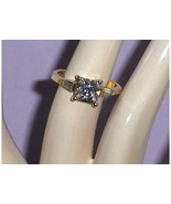 CZ Simulated Diamond Ring Princess Cut 14 KT HGE LIND Size 8 - £19.66 GBP