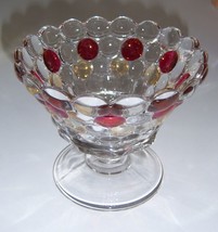 Vintage Crystal Glass Compote Pedestal Candy Condiment Dish Ruby Bubbles - £39.08 GBP