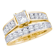 14k Yellow Gold Princess Diamond Bridal Wedding Engagement Ring Set 2 Ctw - £3,554.14 GBP