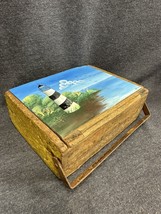 Painted Signed Antique Wooden Cigar Box with Metal Closure Bar 6.5x9x3” Nautical - £27.45 GBP