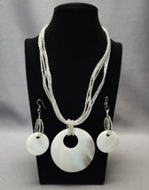 Natural Cone Shell Mother of Pearl Pendant Multi-Strand Bead Necklace &amp; Earrings - £18.92 GBP