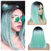 2 Tone Ombre L. Blue Synthetic Wig for Women Middle Part Short Straight Hair Hi - £50.35 GBP