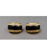 Christian Dior Vintage Black Enamel Rhinestone Gold Tone Clip Couture Ea... - £156.36 GBP