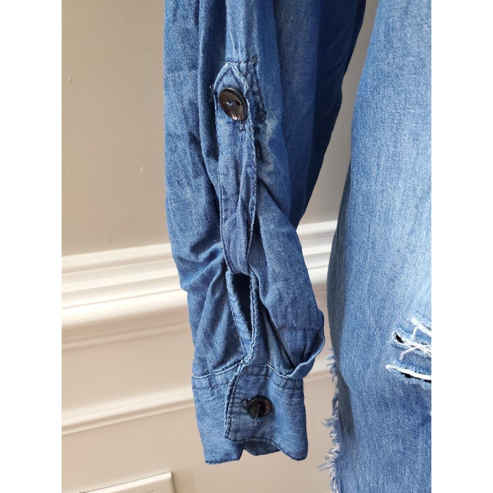 Thrill Jeans Distressed Blue Cotton Collared Long Sleeve Button Down Shirt 2X Item image 6