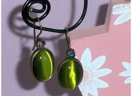 Green Cats Eye and AB Earrings - £7.96 GBP