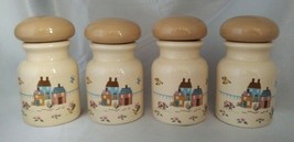 Lot (4) International HEARTLAND Village Beige Spice Jars w/ Houses, Farm Animals - £15.58 GBP