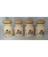 Lot (4) International HEARTLAND Village Beige Spice Jars w/ Houses, Farm... - $19.50