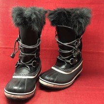 Sorel Joan of Arctic Black Waterproof Suede Tall Snow Boots Faux Fur Lace Up 4 - £47.44 GBP