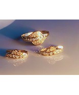 Classic Retro Set Yellow Gold 18K Earrings &amp; Ring Jewelry Diamonds  - $735.35 CAD