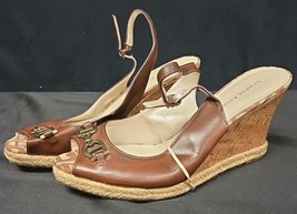 Etienne Aigner Brown Leather Cork Wedge Slingback Sandals Size 9.5 - $32.95