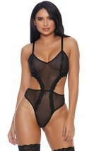 Sheer Pinstripe Teddy Lace Trim Cut Out Sides Adjustable Black 779213 Small - £27.68 GBP