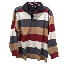 Vintage Red Grey White Striped Long Sleeve Rugby Polo Shirt 100% Cotton ... - $39.99