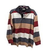 Vintage Red Grey White Striped Long Sleeve Rugby Polo Shirt 100% Cotton ... - $54.98 CAD