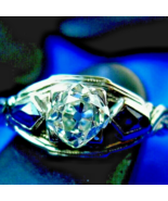 Earth mined Diamond Sapphire Engagement Ring Antique 18k White Gold Soli... - $3,605.25