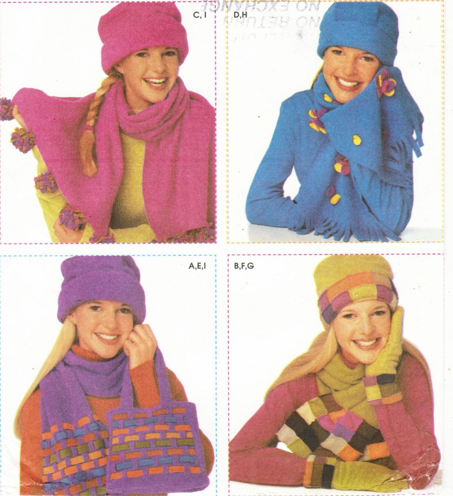 Misses Fleece Scarf Bag Tote Gloves Hat Cap Accessories Sew Pattern - $13.99