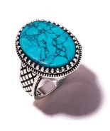 Turquoise Oval Gemstone 925Silver Overlay Handmade Oxidised Antique Ring... - $239.37 MXN
