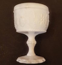 Anchor Hocking White Milk Glass Goblet Pedestal Medallion Pattern Plante... - £15.48 GBP