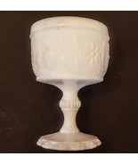 Anchor Hocking White Milk Glass Goblet Pedestal Medallion Pattern Plante... - £15.58 GBP