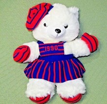 1990 K MART TEDDY DAN DEE BEAR VINTAGE 19&quot; White Red Blue Hat Scarf Mitts - £25.17 GBP