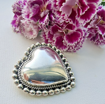 CII MEXICAN 925 STERLING SILVER LARGE HEART PENDANT BROOCH - $88.11