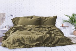 Linen Bedding Olive Green Duvet Cover Set Queen King Twin - Pre Washed Linen Set - £25.89 GBP+