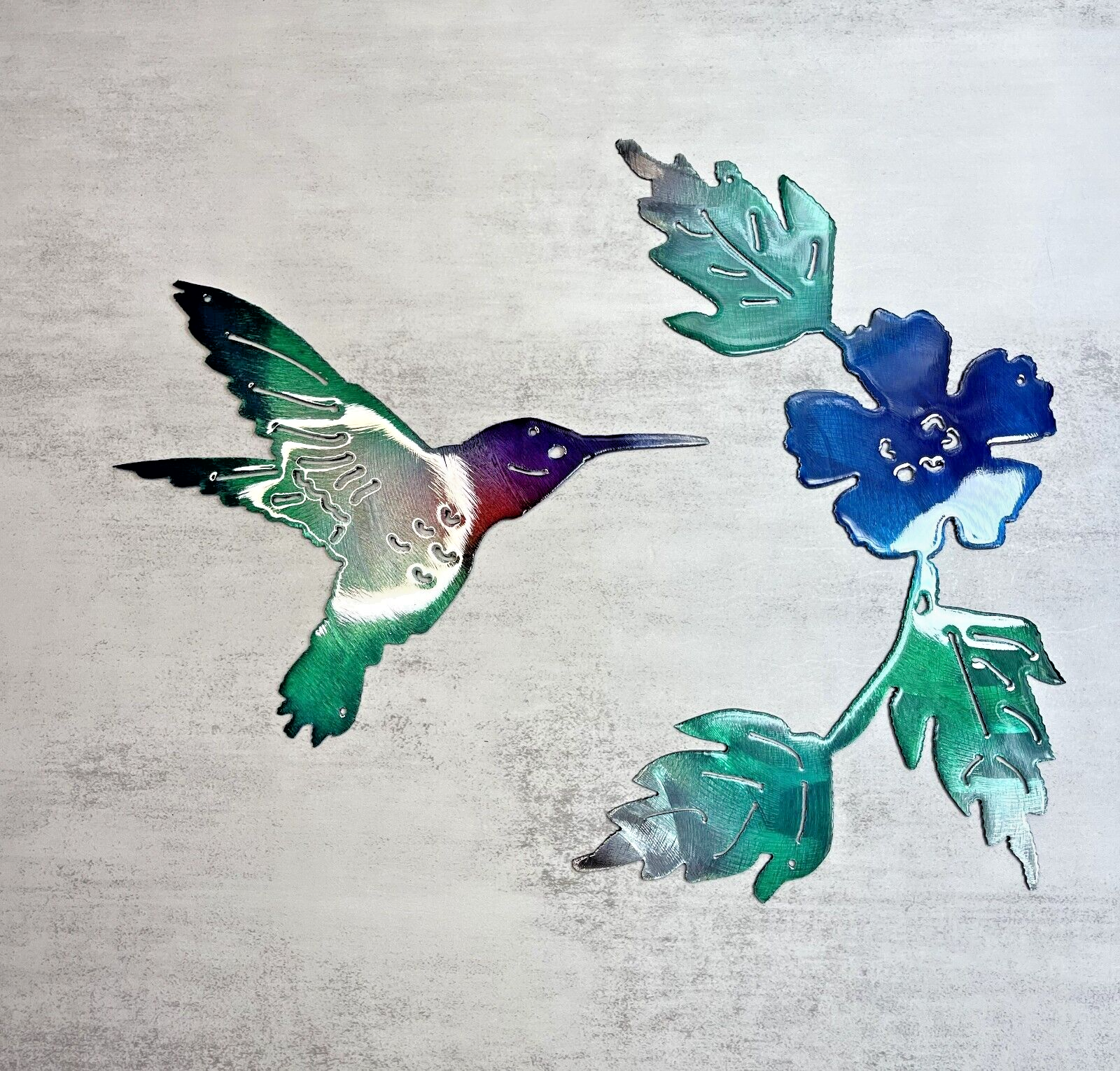 Hummingbird with Floral Branch with Blue Flower - £39.08 GBP