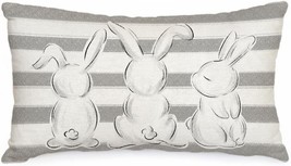 Easter Pillow Cover 12X20 Inch Striped Bunnies Decoration Holiday Farmhouse Pill - £13.14 GBP